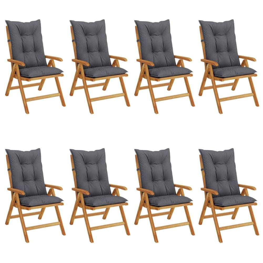 Vidaxl Sklápacie záhradné stoličky s vankúšmi 8 ks tíkový masív